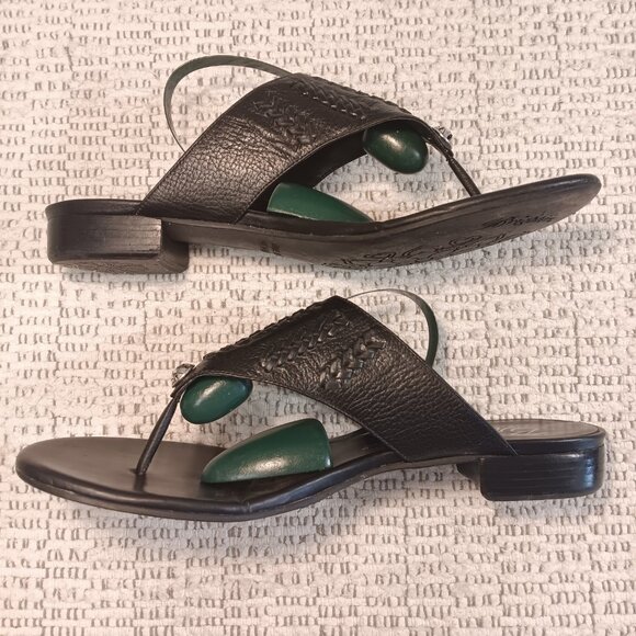 Brighton 'Norma' women's heeled black leather flip flop sandals sz 9 N - Picture 5 of 14